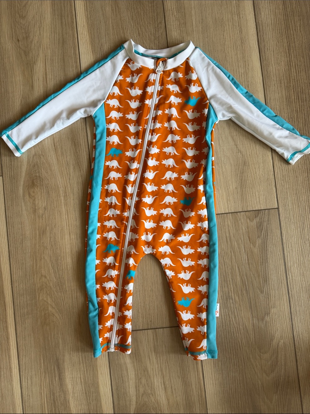 Orange Dinosaur Zip-Up Rash Guard 12-18 month